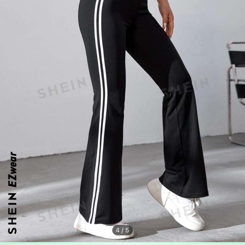 SHEIN EZwear Spring Black Striped Tape Flare Leg Pants